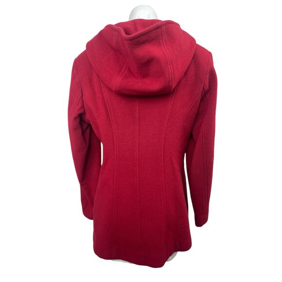 Anne Klein Women's Red Wool  Double Breated Hooded Long Sleeve Pea Coat Jacket S - Picture 2 of 4